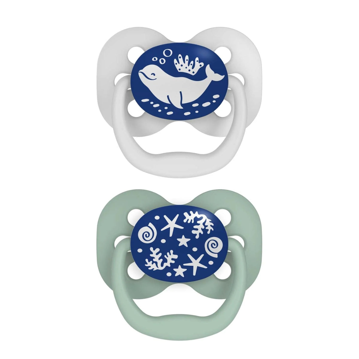 Dr. Brown’s Advantage Glow-in-the-Dark Pacifiers 0-6M Pack of 2 Blue Ocean - Gentle Breathable Shield
