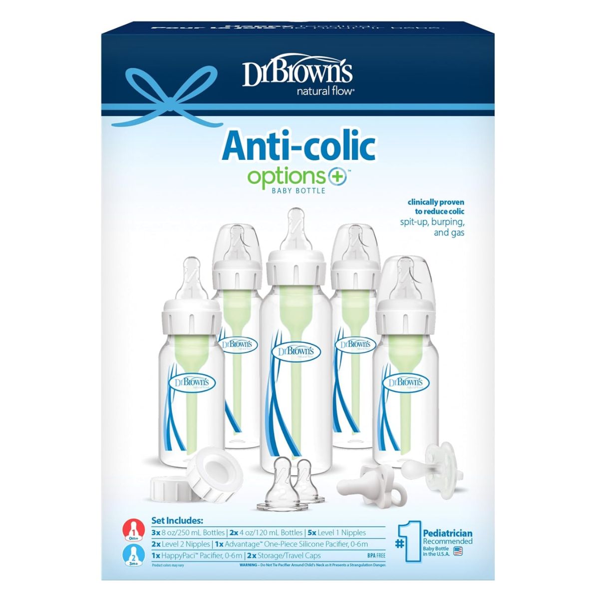 Dr. Brown’s Options+ Anti-Colic Newborn Narrow Baby Bottle Gift Set - 0M+ - Complete 15-Piece Feeding Set